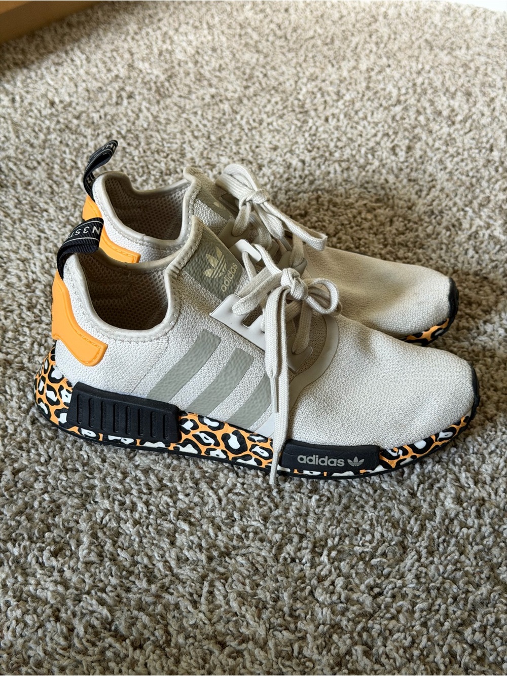 adidas Cream Sneakers with Orange and Black Leopard Accents